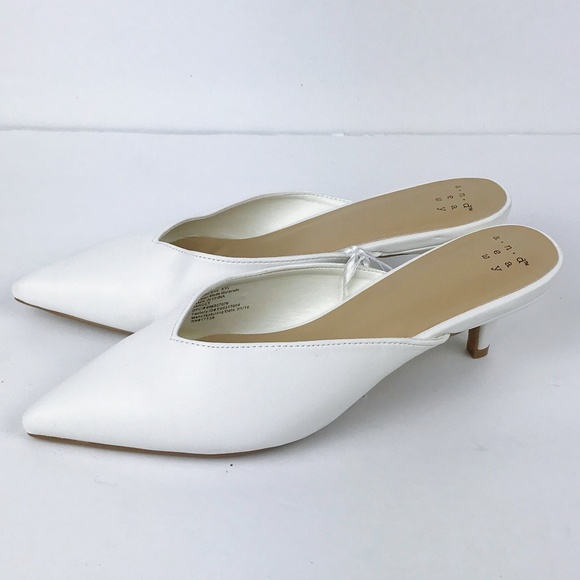 white kitten heel mules